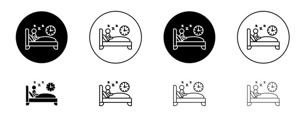 Sleep deprivation line icon set. Sleep disorder symbol. Restless woman sign in black and blue color.
