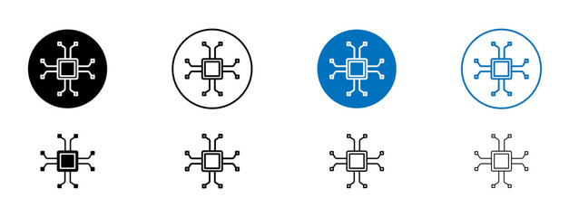 ICT line icon set in black and blue color. - obrazy, fototapety, plakaty