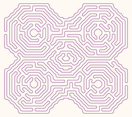 Labyrinth vector graphic. Complex maze (labyrinth) game illustration.