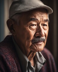 Fototapeta premium An elderly Chinese man with a mustache wearing a cap