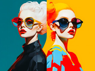 Portrait de 2 femmes avec des lunettes de soleil - obrazy, fototapety, plakaty