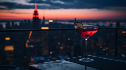 Red cocktail on the roof of a skyscraper in New York City