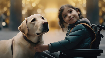 A loyal smart dog and a disabled girl in a wheelchair