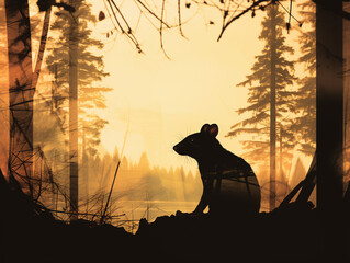 A Double Exposure Style Silhouette of a Rat with a Forest Background