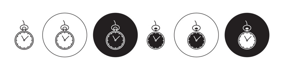 Pocket watch symbol set. Old vintage clock icon. Pocketwatch icon in black and white color. - obrazy, fototapety, plakaty