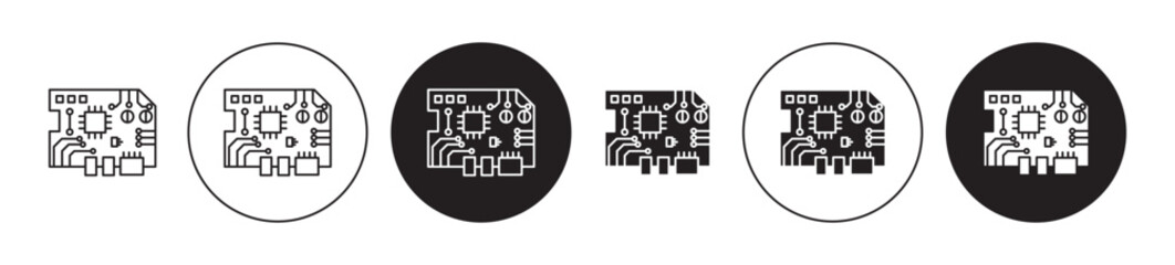 PCB symbol set. Circuit with semiconductor icon in suitable for apps and websites UI designs. - obrazy, fototapety, plakaty
