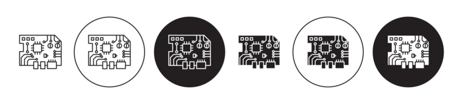 PCB symbol set. Circuit with semiconductor icon in suitable for apps and websites UI designs.