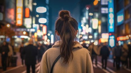 A woman at Shibuya Street at Night