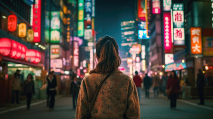 Fototapeta premium A woman at Shibuya Street at Night
