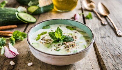 Turkish Gastronomy - Cacik - Yoghurt Soup with Cucumber, Mint and Spices