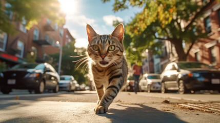 Cats were running around playfully on the street
