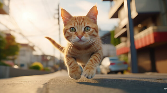 Cats were running around playfully on the street