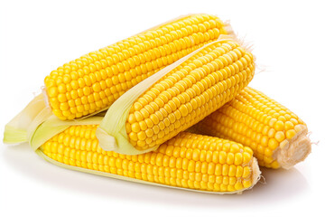 Fresh yellow corns isolated on white background.