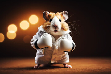 Anthropomorphic mouse character with white boxing gloves, generative ai illustration - obrazy, fototapety, plakaty