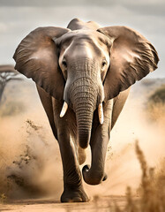 Fototapeta na wymiar Elephant running towards the camera