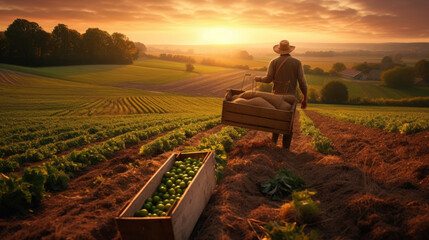 A farmer is harvesting agricultural products