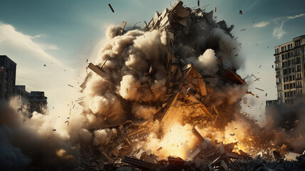 Precision Illustrated in the Controlled Demolition of an Old Building's Wall