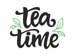 Tea Time Inscription Logo. Hand Written Lettering
