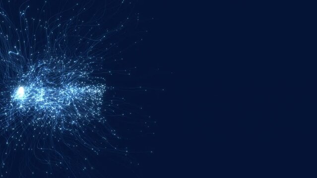 Fast growing abstract plant on blue background. Particles that travel in bizarre curved trajectories and leave intermittent trails.
