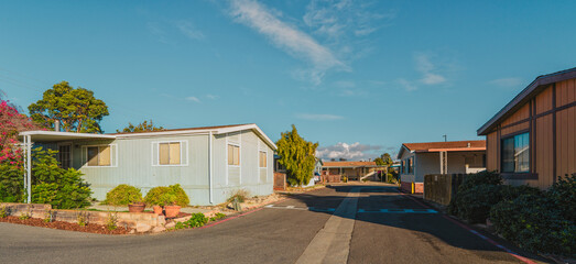 Mobile home park, age-restricted (55+) community in small beach town in California. Architecture,...