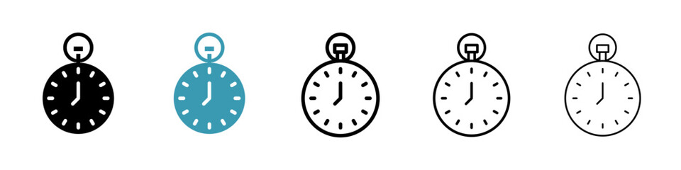 Pocket watch vector illustration set. Old vintage clock symbol. Pocketwatch icon in black and white color.