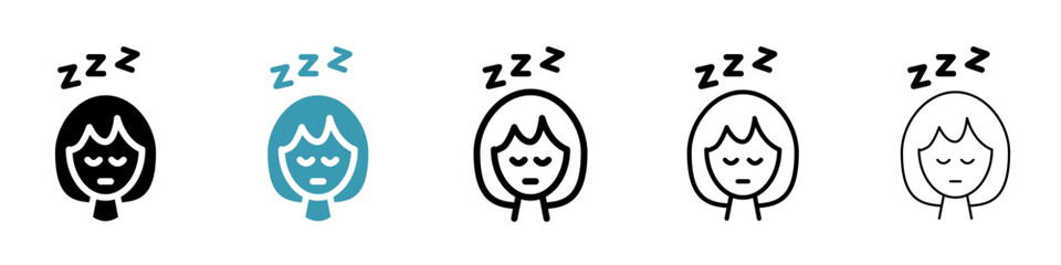Obraz na płótnie Canvas Can't fall asleep vector illustration set. Sleepless symbol. Insomnia sign. Asleep icon in black and white color.