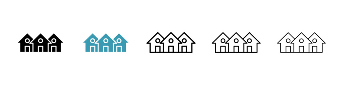 Neighborhood vector illustration set. Village house community symbol in black color.