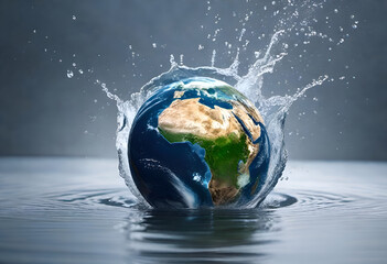 earth surrounded by water splash in minimal style for campaign