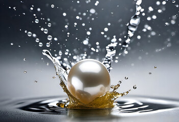 pearl surrounded by water splash in minimal style