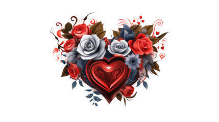 Valentine's day and love hearts with flowers Isolated on transparent background PNG file.