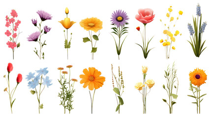 Spring flower drawing in vintage style. Isolated on transparent background PNG file.
