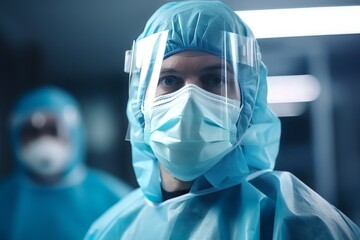 Surgeon wearing a protective mask. 