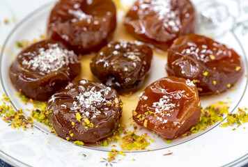 Fototapeta na wymiar fig jam, Turkish dessert. (Turkish name; incir receli)