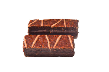 chocolate cake isolated on white background. slices of tasty chocolate cake