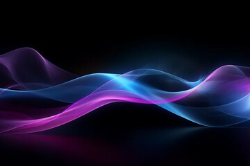  Abstract background with pink, violet and blue glowing neon moving high speed waves on dark...