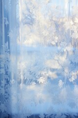 Winter window with beautiful frost textures and shapes. Frosty pattern. 