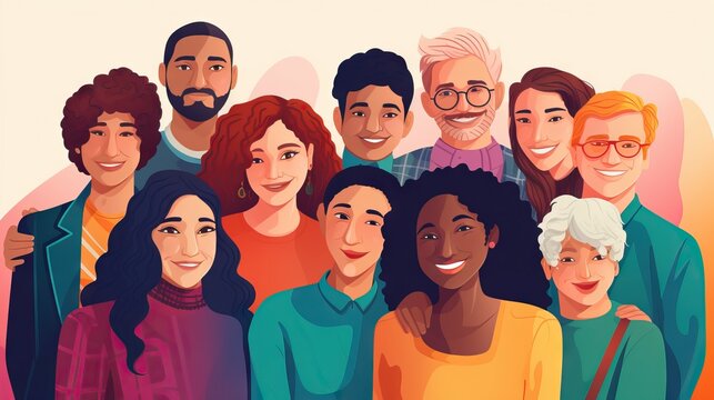 Multicultural group standing together, showcasing diversity and vibrancy. Diversity and unity
