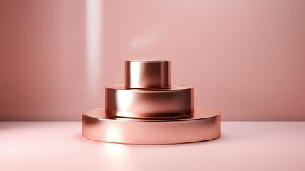 A minimalistic rose gold podium on a pink background exudes elegance and simplicity, ideal for displaying premium products or awards