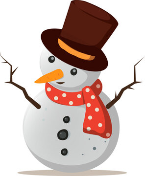 Cute Snowman Character, Black And White Coloring Page Outline Of A Snowman, Snowman wearing hat and scarf