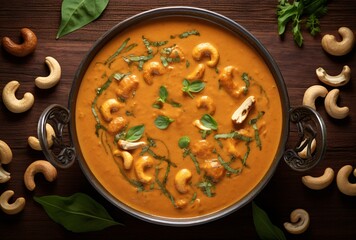 indian curry with cashew nuts and coconut, processing