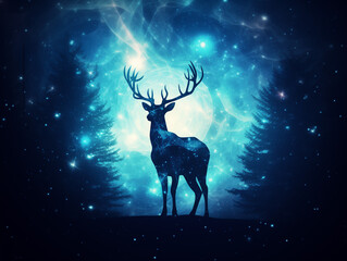 A Double Exposure Style Silhouette of a Deer with a Space Scene Background