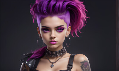 model in a glamorous punk attire radiating confidence. AI generated.