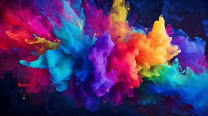 Holi color paint splatter powder festival explosion burst powder wide background, wallpaper 16:9.