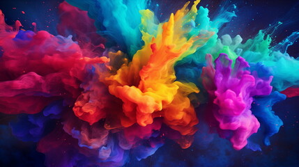 Obraz na płótnie Canvas Holi color paint splatter powder festival explosion burst powder wide background, wallpaper 16:9.