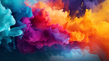 Fototapeta na wymiar Holi color paint splatter powder festival explosion burst powder wide background, wallpaper 16:9.