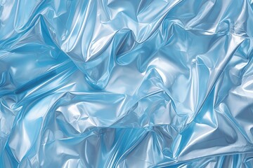Background of transparent crumpled blue plastic film - obrazy, fototapety, plakaty