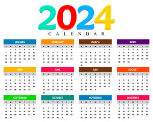 Free colourful business style 2024 new year calendar template vector