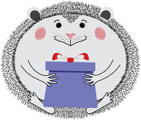 Vector character hedgehog with a gift.