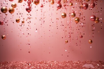 a gold confetti rose gold pink background pink confetti, instax film,