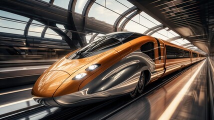 Fototapeta premium a high speed train driving in an airport,